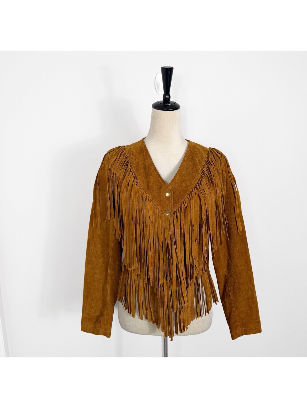 FOREVER 21 Fringe Copper Brown Suede Leather Cropped Jacket Western Womens Small